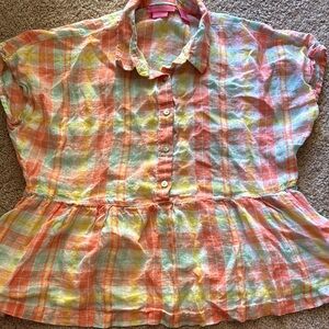 Isaac Mizrahi Multicolor Plaid Peplum Top